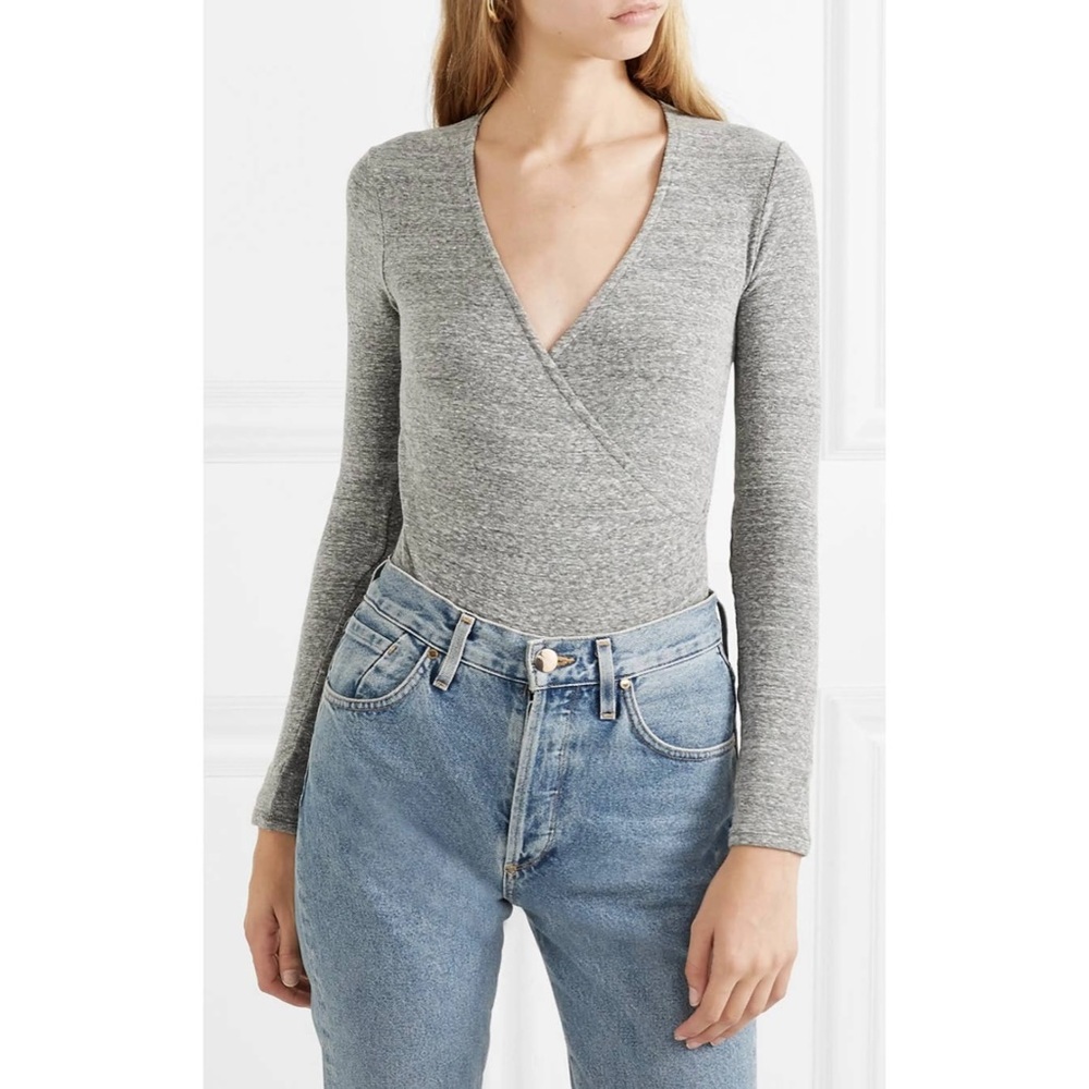 Madewell Heather Grey Wrap Full Coverage Bodysuit Size XXS EUC